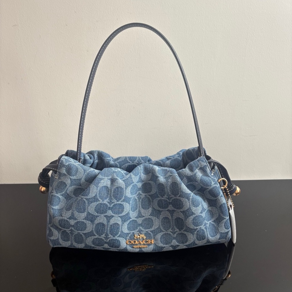 Coach Blue Signature Denim Drawstring Shoulder Bag
